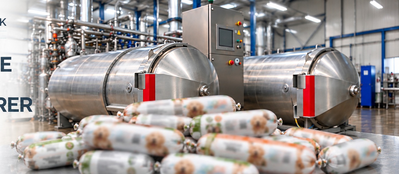 Productieomgeving met houdbare petfoodworsten